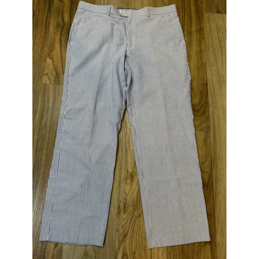 Alan Flusser Mens Seersucker Dress Pants Blue White Striped Cotton 38x30